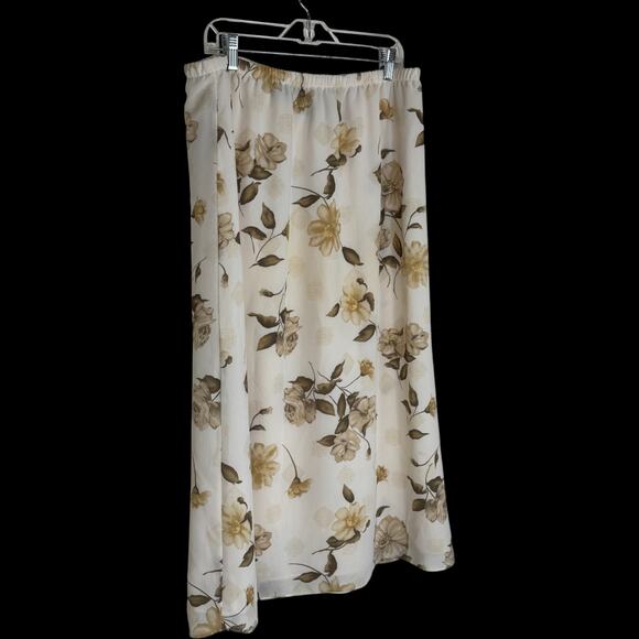 Laura Scott Petite Large Cream Floral Maxi Skirt Lined Elastic Waist - Picture 6 of 12